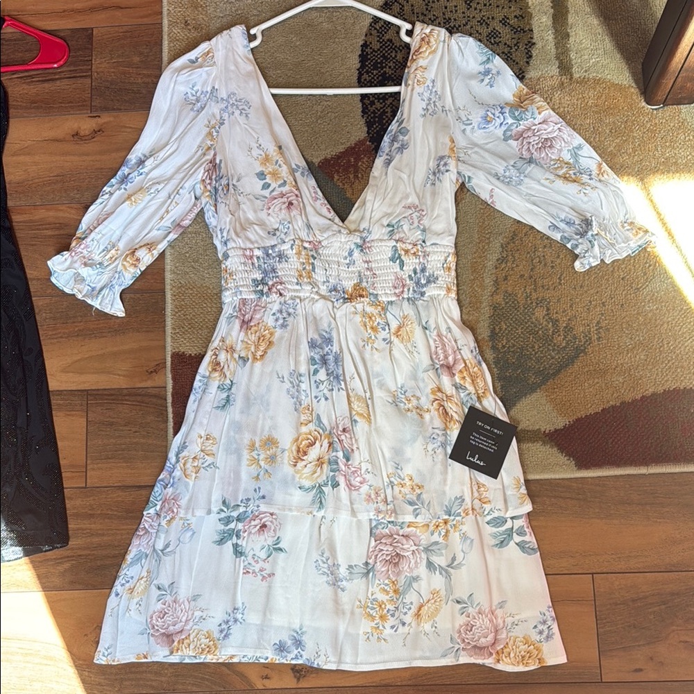 Lulu's White Cream Ruched Ruffled Sundress - Picture 2 of 3